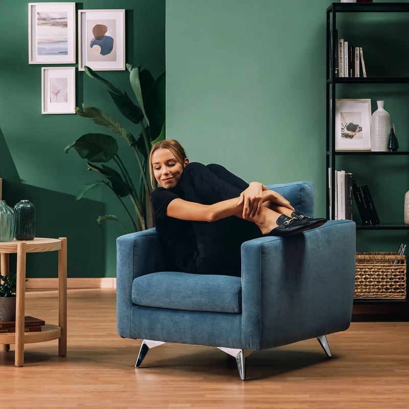 Orione fauteuil en tissu doux imperméable entrelacé T06 bleu ciel