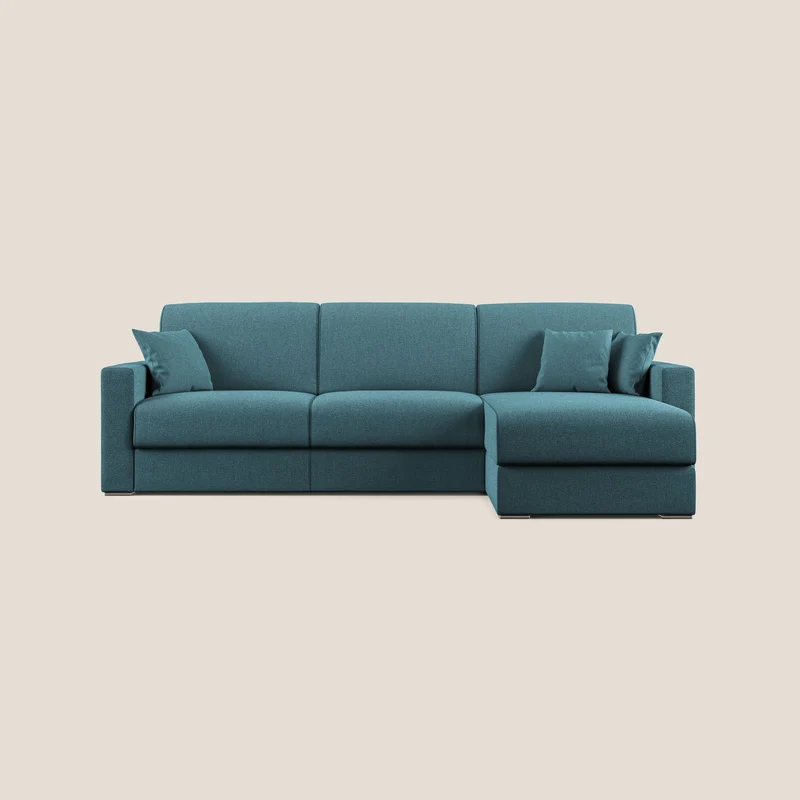 Best canapé-lit d’angle avec méridienne en tissu anti-taches QuickClean T08 bleu azur