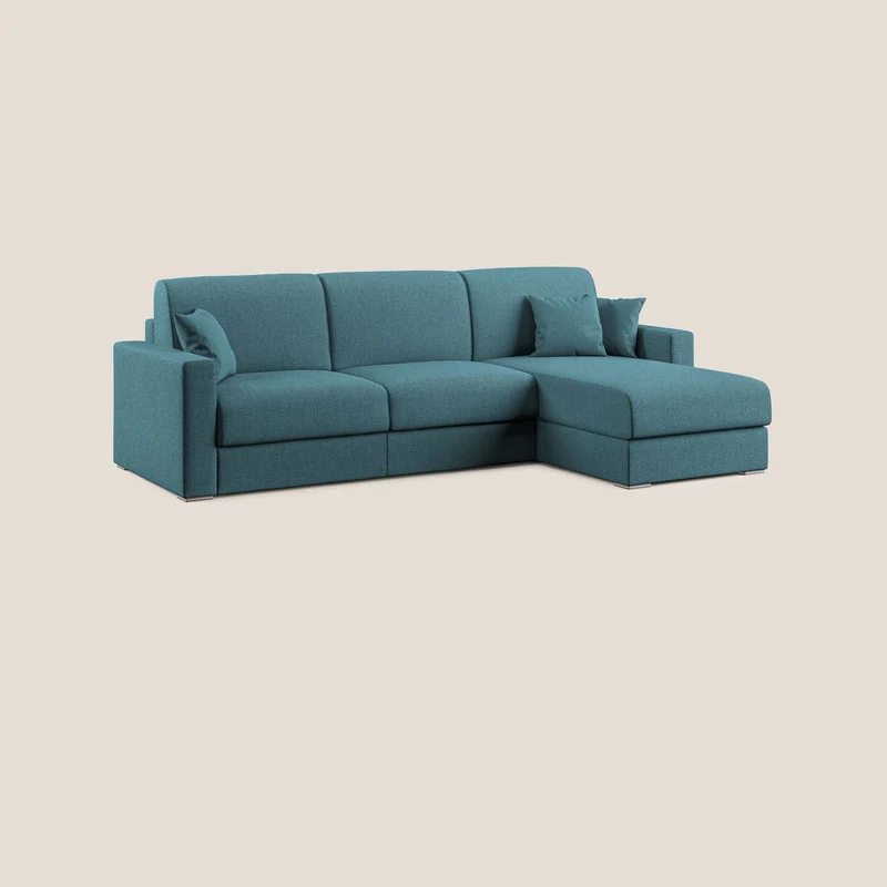 Best canapé-lit d’angle avec méridienne en tissu anti-taches QuickClean T08 bleu azur