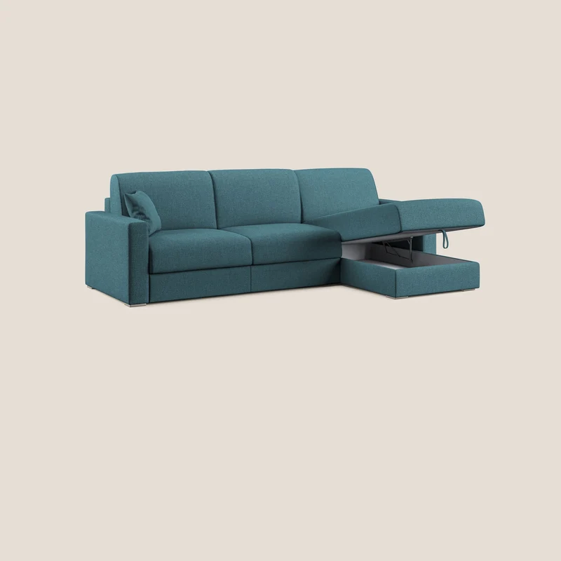 Best canapé-lit d’angle avec méridienne en tissu anti-taches QuickClean T08 bleu azur