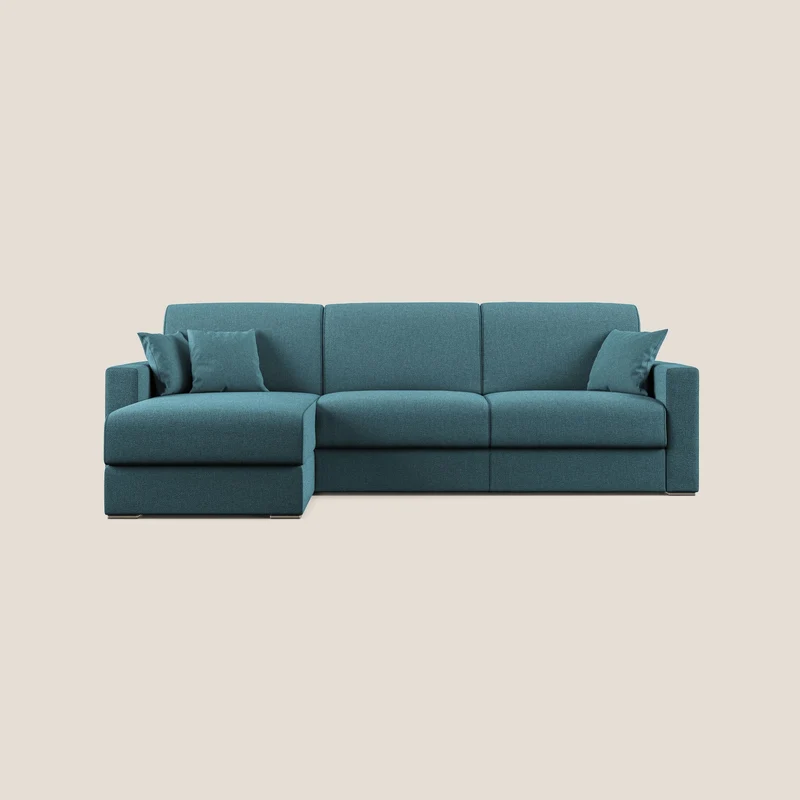 Best canapé-lit d’angle avec méridienne en tissu anti-taches QuickClean T08 bleu azur
