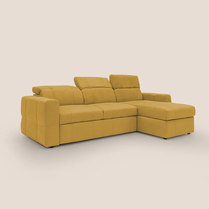 Kronos Canapé d'angle avec pouf extractible et coffre de rangement en microfibre imperméable T11 jaune