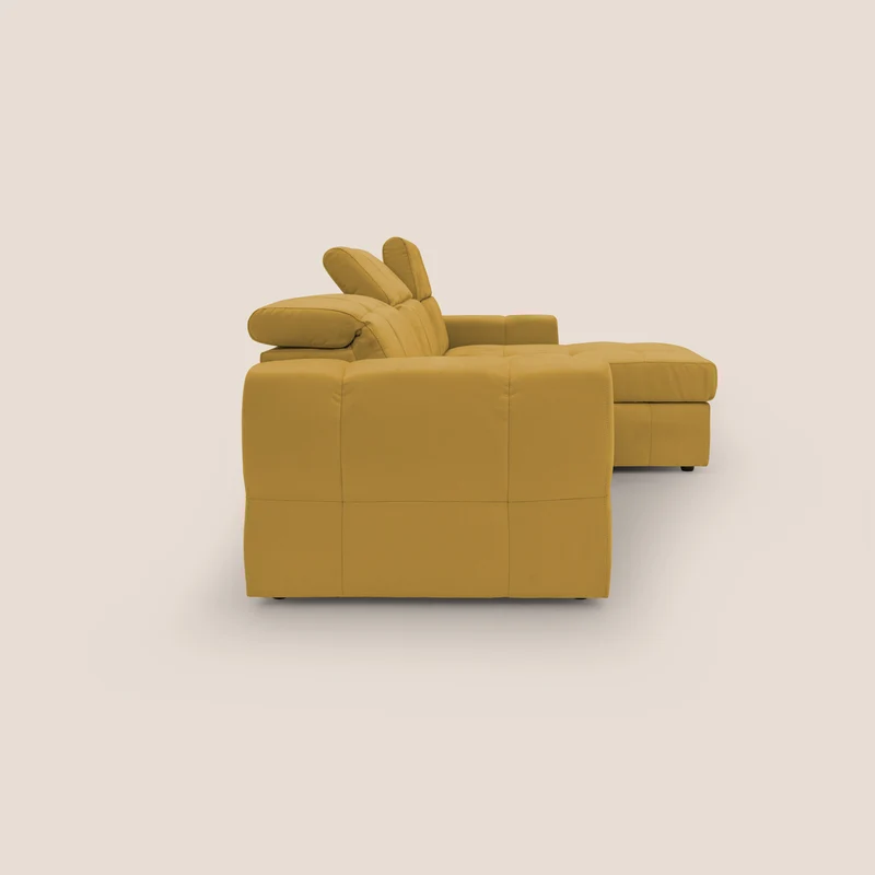 Kronos Canapé d'angle avec pouf extractible et coffre de rangement en microfibre imperméable T11 jaune