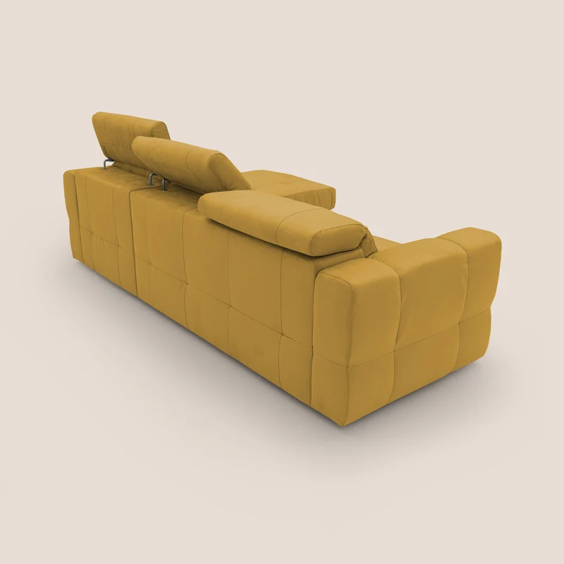 Kronos Canapé d'angle avec pouf extractible et coffre de rangement en microfibre imperméable T11 jaune