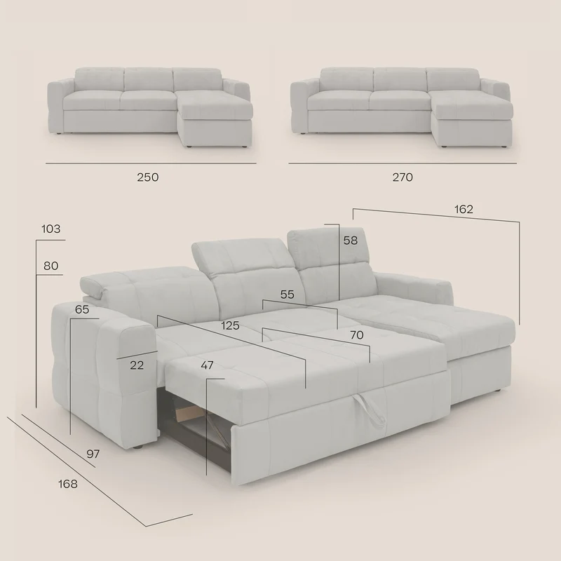 Kronos Canapé d'angle avec pouf extractible et coffre de rangement en microfibre imperméable T11 jaune