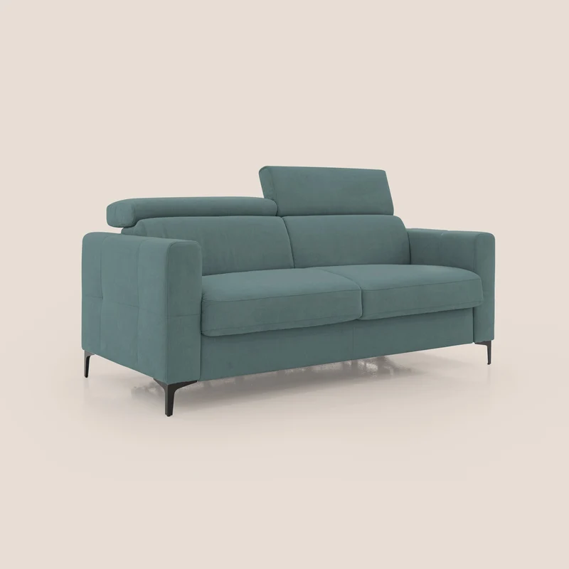 Gardenia canapé convertible matelas H 18cm avec têtières réglables et revêtement imperméable T02 bleu canard