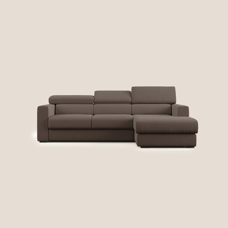 Dylan canapé d'angle avec méridienne et pouf extractible en tissu imperméable T13 marron