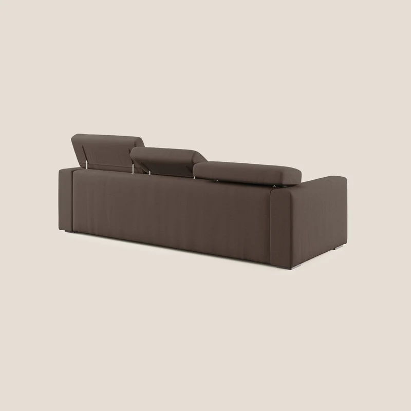 Dylan canapé d'angle avec méridienne et pouf extractible en tissu imperméable T13 marron