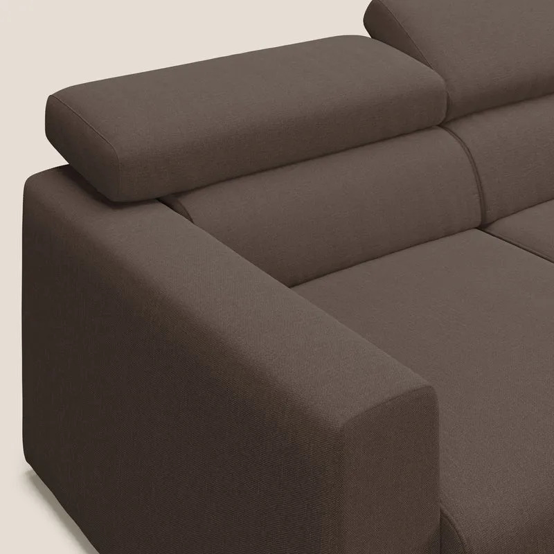 Dylan canapé d'angle avec méridienne et pouf extractible en tissu imperméable T13 marron