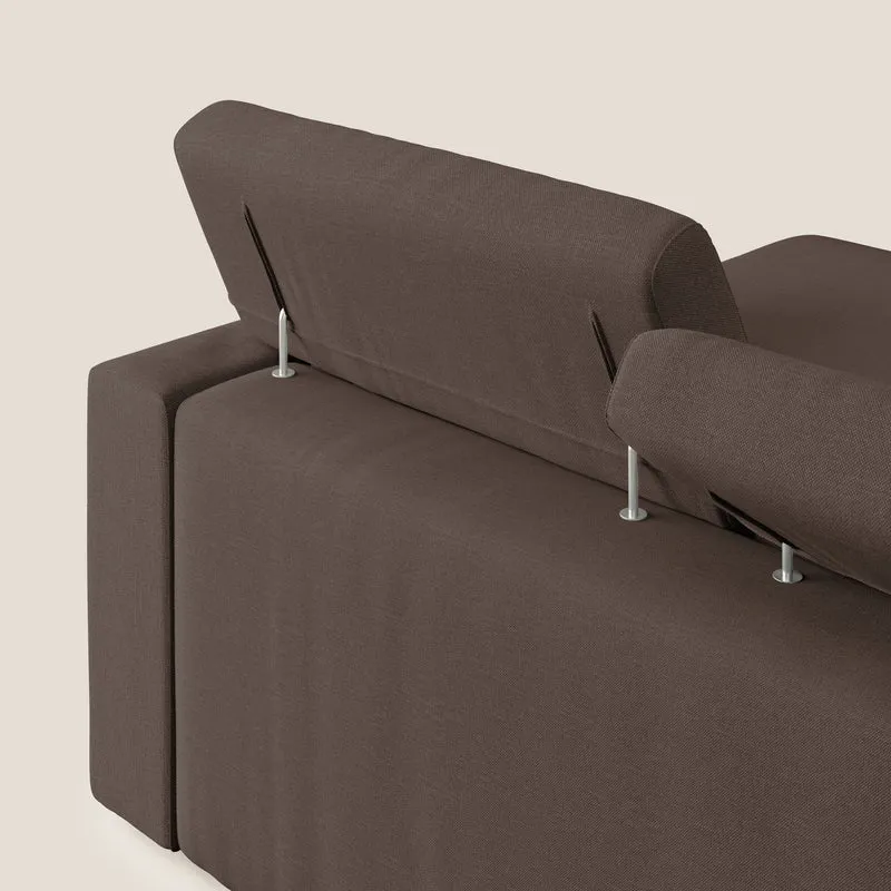 Dylan canapé d'angle avec méridienne et pouf extractible en tissu imperméable T13 marron