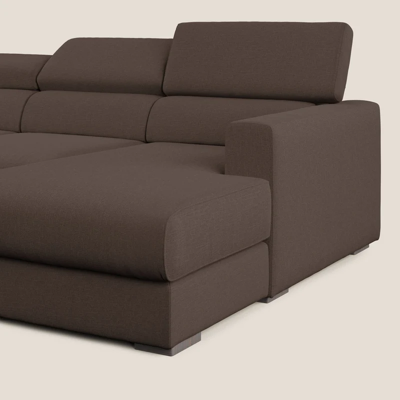 Dylan canapé d'angle avec méridienne et pouf extractible en tissu imperméable T13 marron