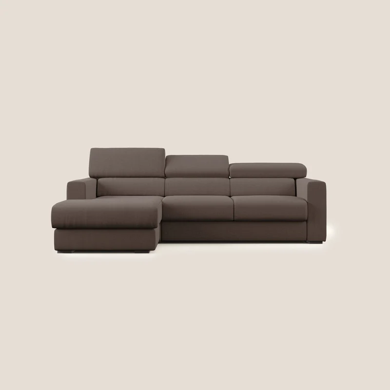 Dylan canapé d'angle avec méridienne et pouf extractible en tissu imperméable T13 marron