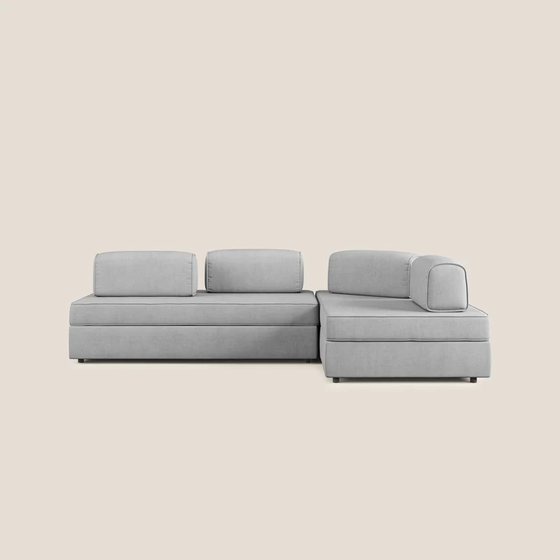 Liberty Canapé d'angle avec pouf extractible et dossiers amovibles en tissu doux imperméable T02 gris clair
