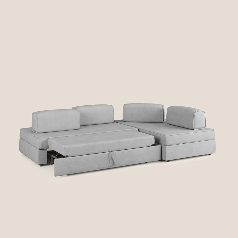 Liberty Canapé d'angle avec pouf extractible et dossiers amovibles en tissu doux imperméable T02 gris clair