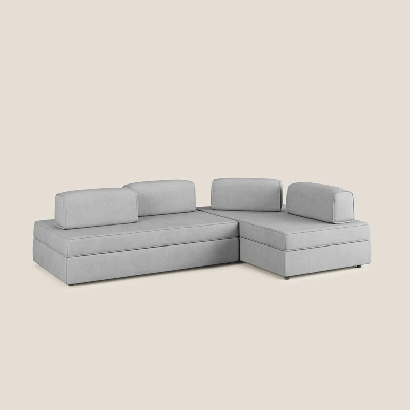 Liberty Canapé d'angle avec pouf extractible et dossiers amovibles en tissu doux imperméable T02 gris clair
