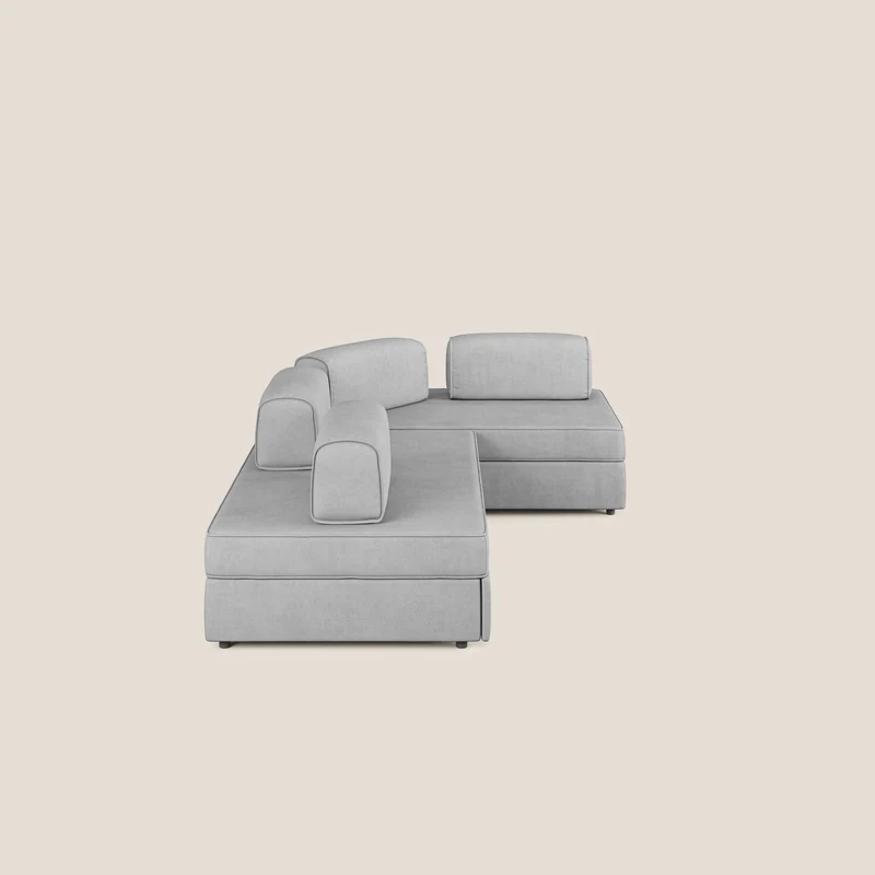 Liberty Canapé d'angle avec pouf extractible et dossiers amovibles en tissu doux imperméable T02 gris clair