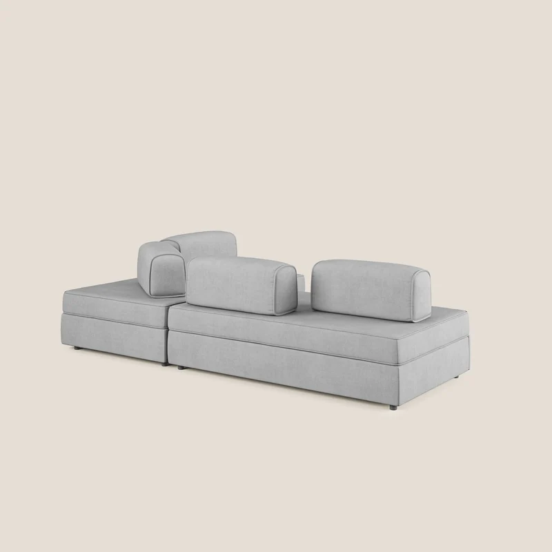 Liberty Canapé d'angle avec pouf extractible et dossiers amovibles en tissu doux imperméable T02 gris clair