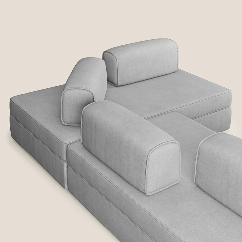 Liberty Canapé d'angle avec pouf extractible et dossiers amovibles en tissu doux imperméable T02 gris clair