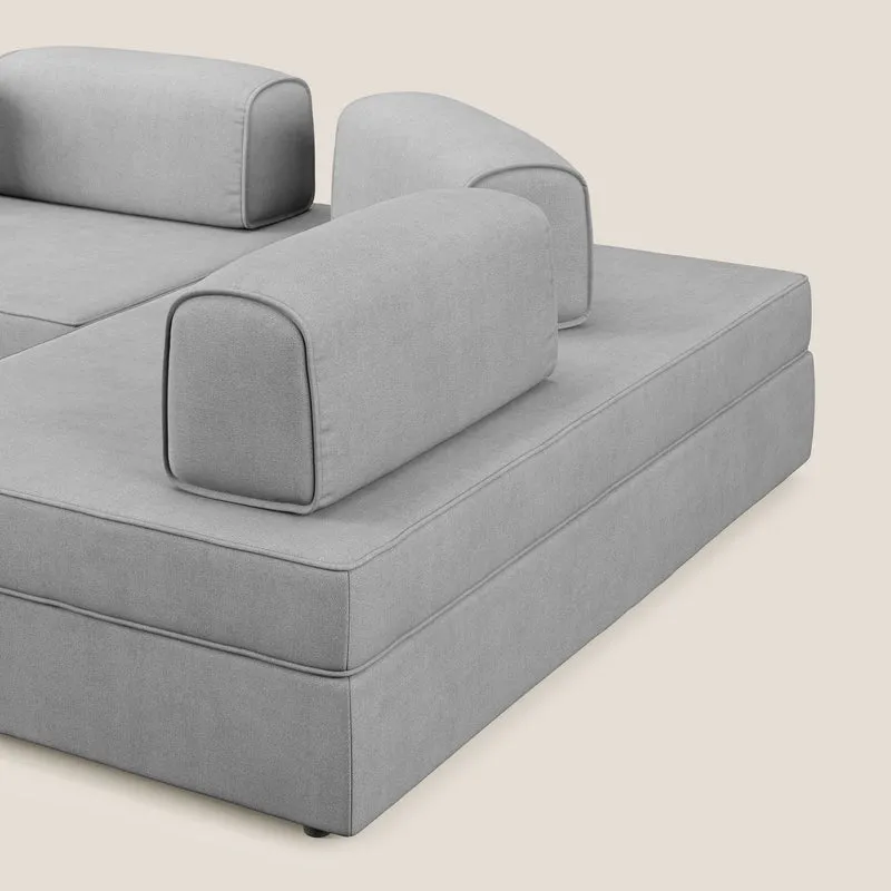 Liberty Canapé d'angle avec pouf extractible et dossiers amovibles en tissu doux imperméable T02 gris clair