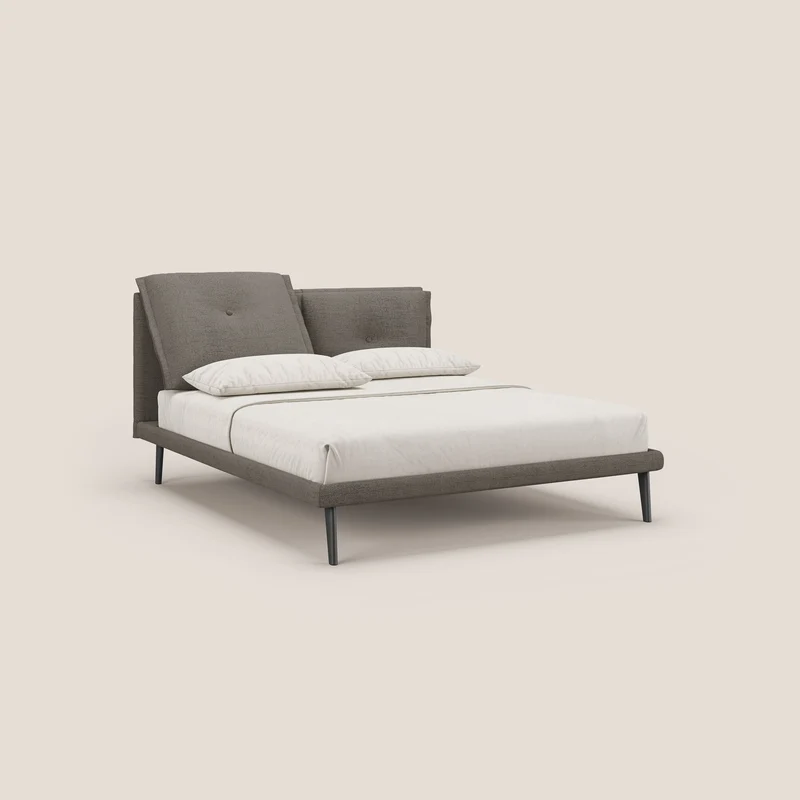 Ibuki lit avec coussins capitonnés réglables et pieds foncés en tissu flammé imperméable T03 taupe