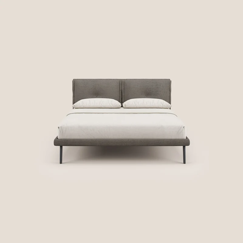 Ibuki lit avec coussins capitonnés réglables et pieds foncés en tissu flammé imperméable T03 taupe