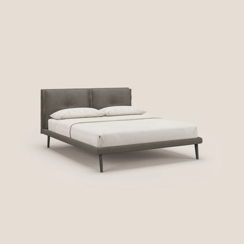 Ibuki lit avec coussins capitonnés réglables et pieds foncés en tissu flammé imperméable T03 taupe