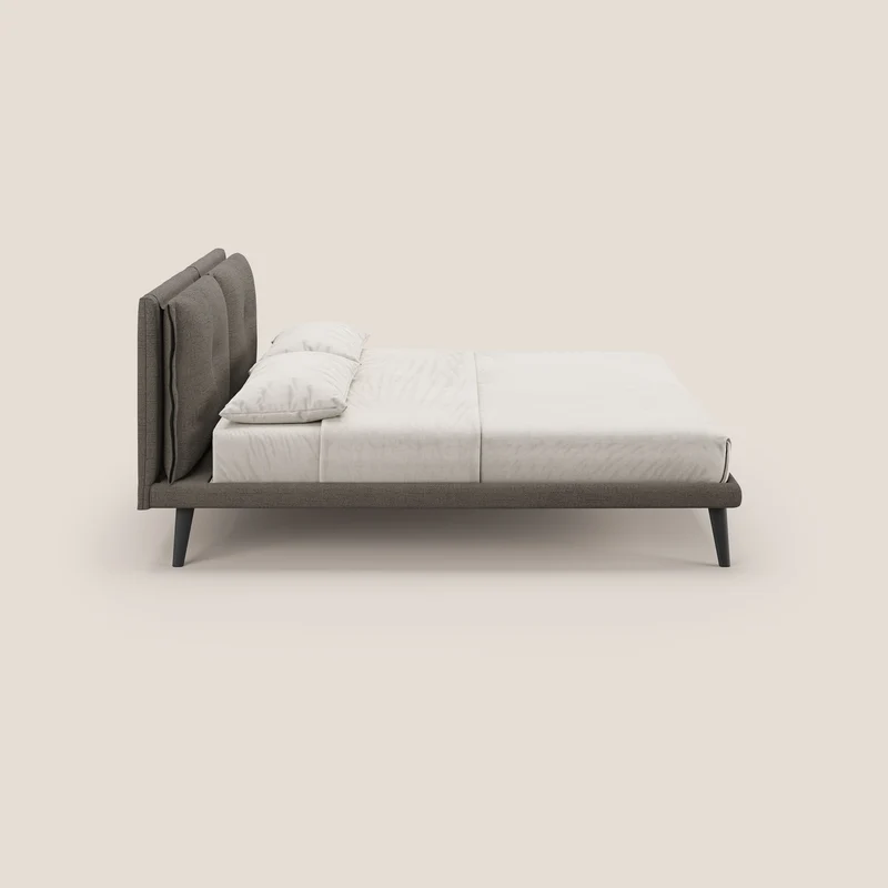 Ibuki lit avec coussins capitonnés réglables et pieds foncés en tissu flammé imperméable T03 taupe