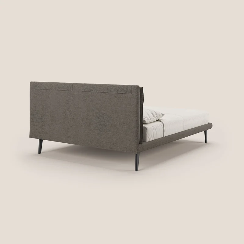 Ibuki lit avec coussins capitonnés réglables et pieds foncés en tissu flammé imperméable T03 taupe