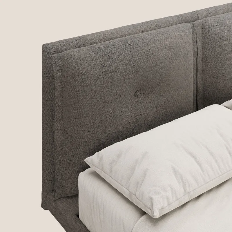 Ibuki lit avec coussins capitonnés réglables et pieds foncés en tissu flammé imperméable T03 taupe
