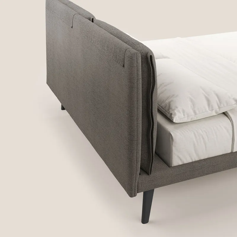 Ibuki lit avec coussins capitonnés réglables et pieds foncés en tissu flammé imperméable T03 taupe