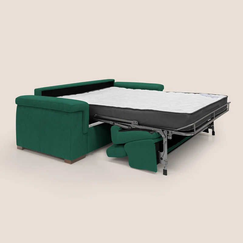 Giunone canapé convertible avec matelas de 18 cm et têtières inclinables en tissu imperméable T02 vert