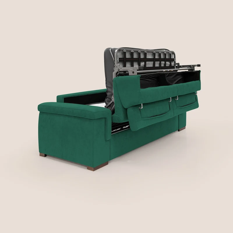 Giunone canapé convertible avec matelas de 18 cm et têtières inclinables en tissu imperméable T02 vert