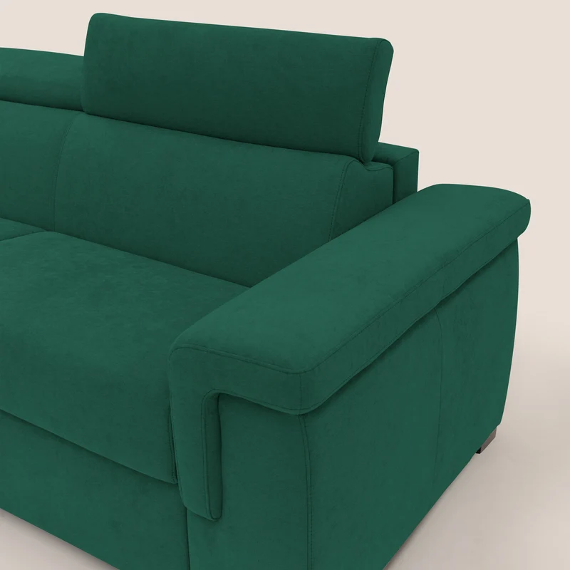 Giunone canapé convertible avec matelas de 18 cm et têtières inclinables en tissu imperméable T02 vert
