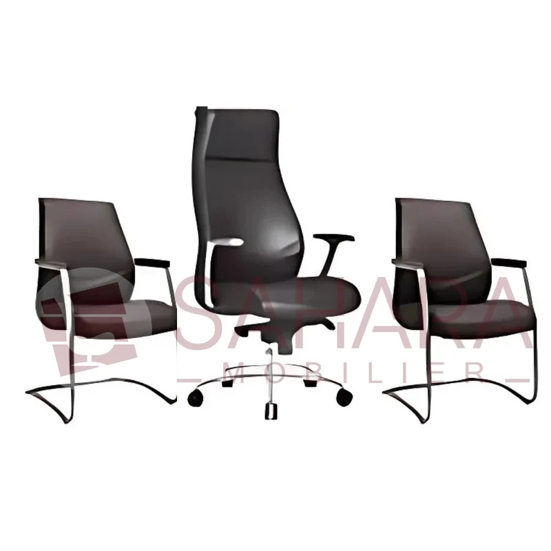 Pack de Fauteuils de Bureau en Simili Cuir Noir - Collection Élégance Professionnelle Réf B4002