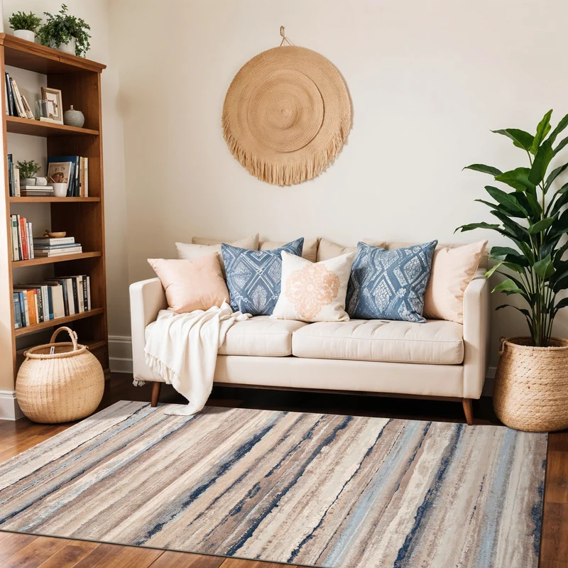 Tapis Scandinave Moderne Blanc/Gris/Bleu Dusel