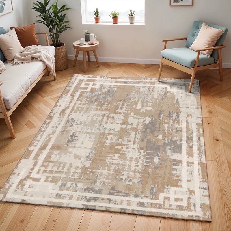 Tapis Abstrait Moderne Beige/Gris Goshen