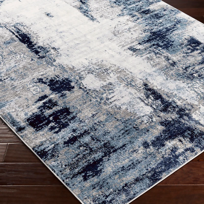 Tapis Abstrait Moderne Bleu/Blanc/Gris Helsinki