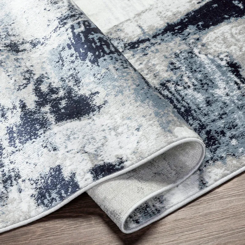 Tapis Rond Abstrait Moderne Bleu/Blanc/Gris Rond Helsinki