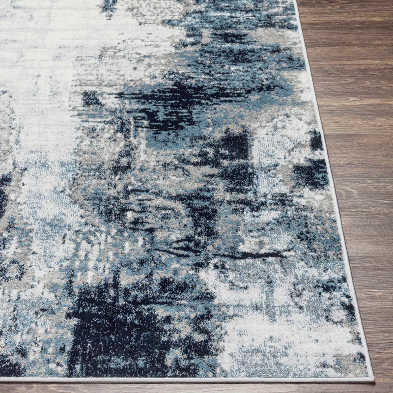 Tapis Rond Abstrait Moderne Bleu/Blanc/Gris Rond Helsinki