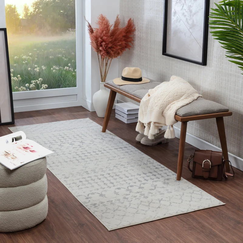 Tapis de Couloir Berbère Ethnique Blanc/Gris Lyon