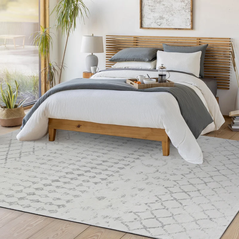 Tapis de Couloir Berbère Ethnique Blanc/Gris Lyon