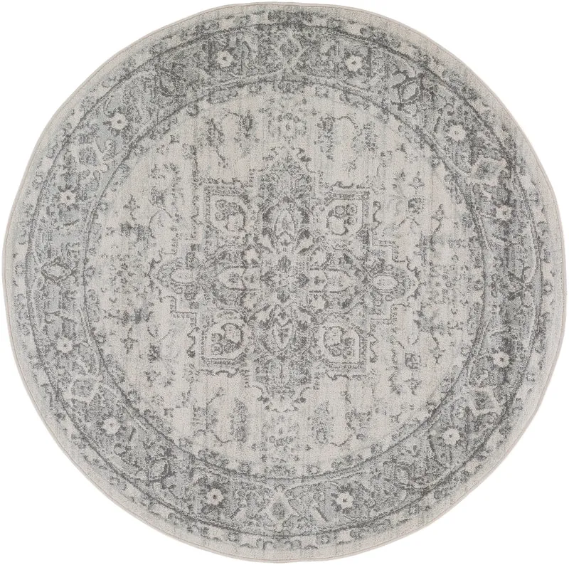 Tapis Rond Vintage Oriental Gris/Blanc Rond Mendoza