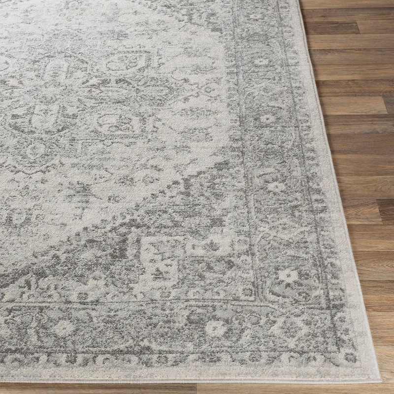 Tapis Rond Vintage Oriental Gris/Blanc Rond Mendoza