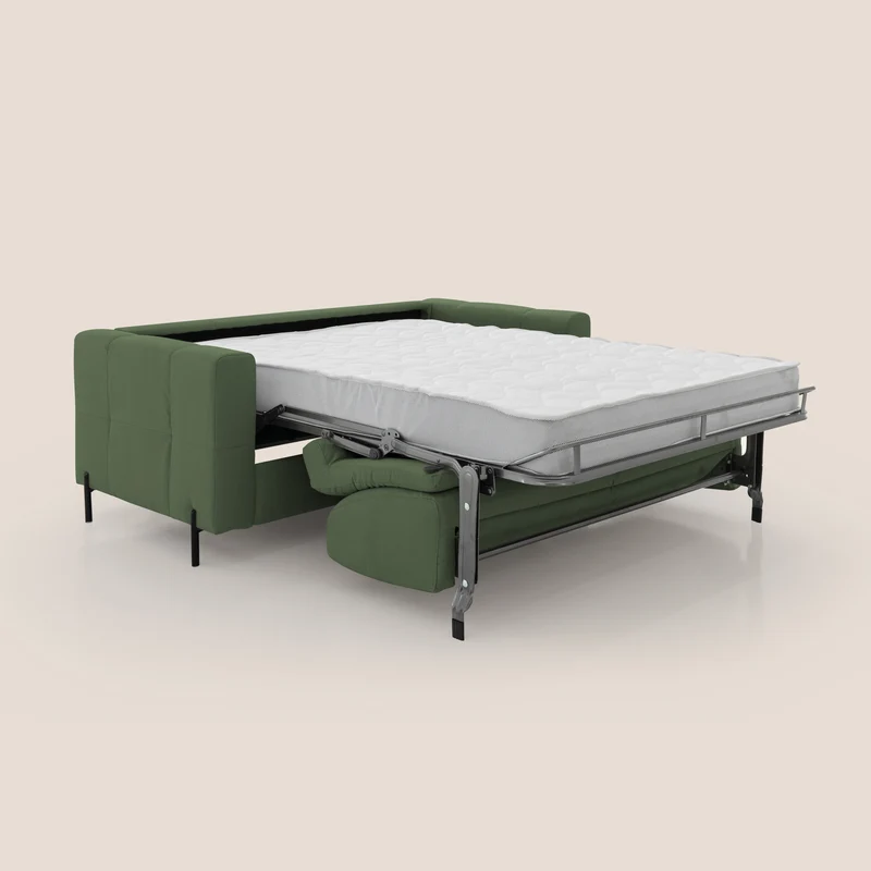 Ortensia canapé convertible matelas H 18cm et pieds hauts en élégante microfibre détachable T11 vert