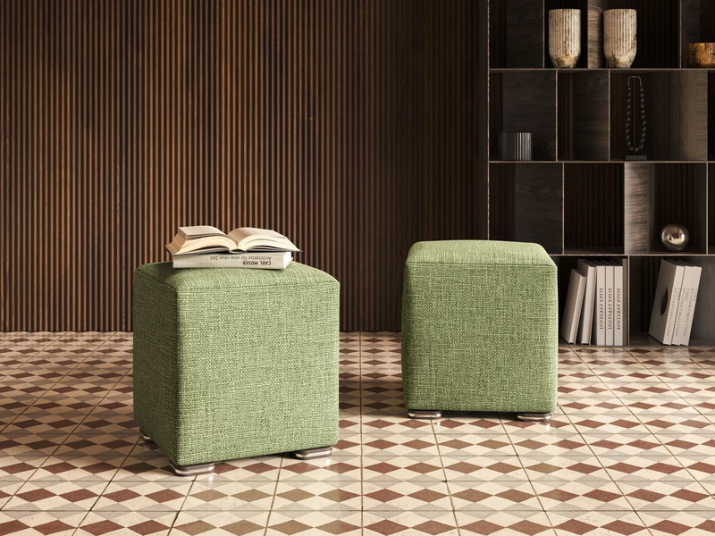 Cube pouf en tissu doux imperméable entrelacé melangé T06 crème