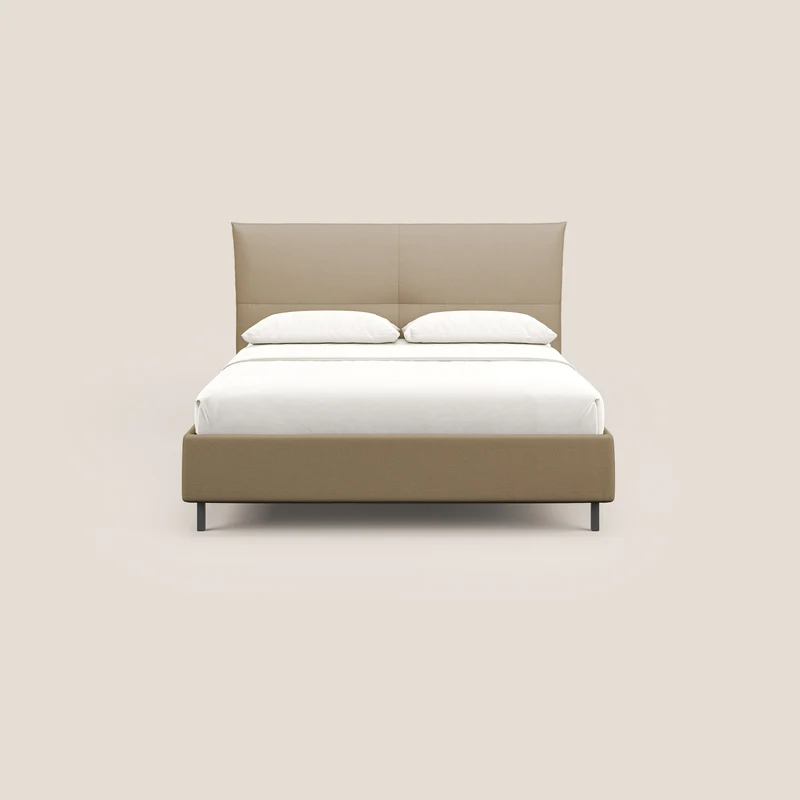 Izumi Lit rembourré avec coffre et pieds hauts en tissu détachable T05 beige
