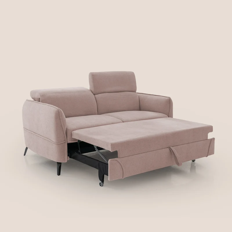Bloom canapé avec repose-pieds extractible pieds hauts et têtières réglables en bouclette imperméable T07 rose