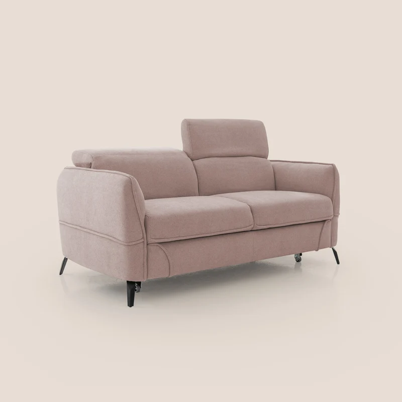 Bloom canapé avec repose-pieds extractible pieds hauts et têtières réglables en bouclette imperméable T07 rose