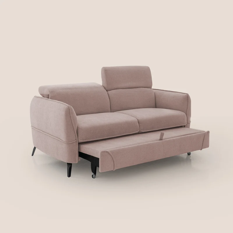 Bloom canapé avec repose-pieds extractible pieds hauts et têtières réglables en bouclette imperméable T07 rose