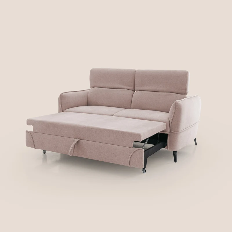 Bloom canapé avec repose-pieds extractible pieds hauts et têtières réglables en bouclette imperméable T07 rose